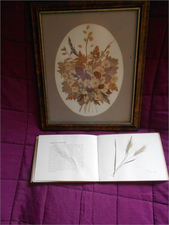 PRESSED FLOWER BOOK WITH DRY PRESSED LEAVES AND CORN PICTURE