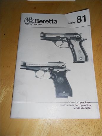 BERETTA MODEL serie 81 PISTOL HANDBOOK