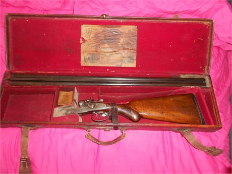 A RATHER NICE CASED 12 BORE HAMMER GUN MADE IN BELGIUM WITH HISTORY